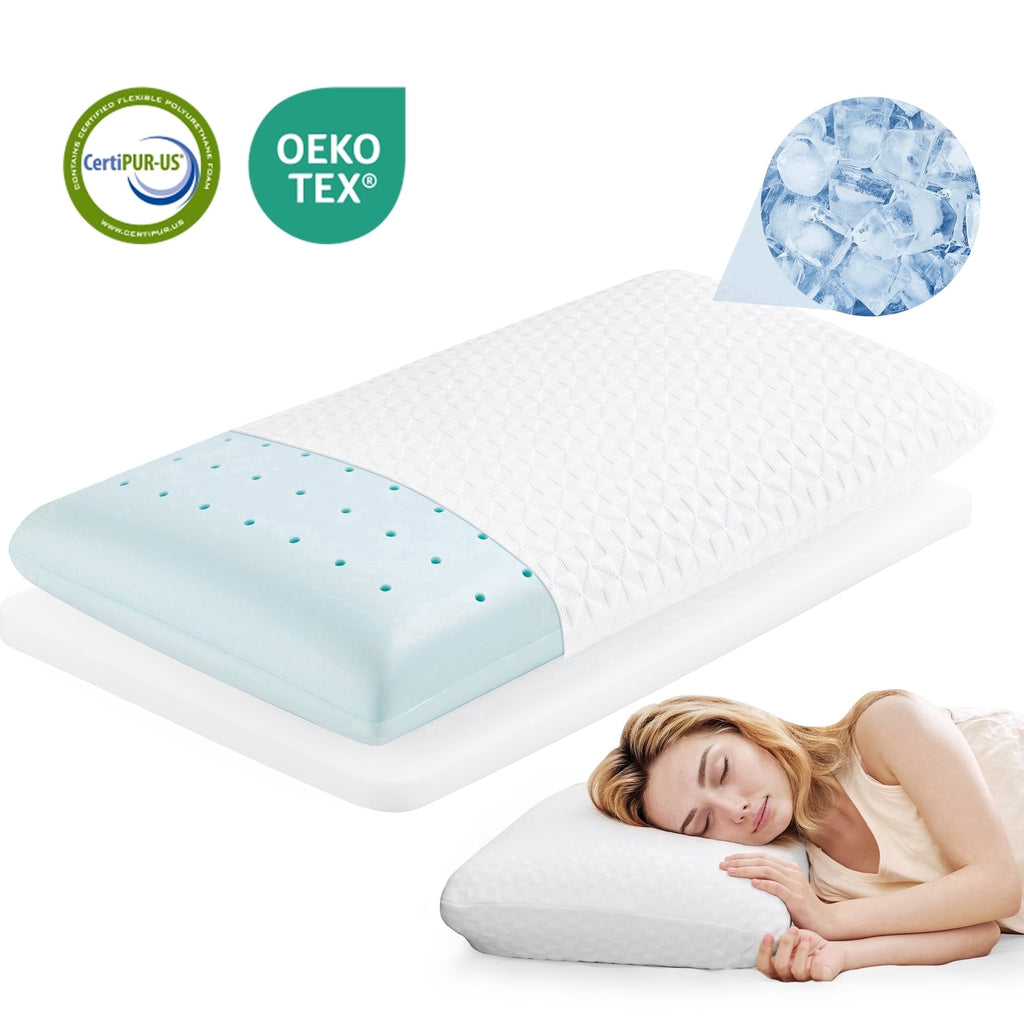 Gel Memory Foam Pillow for Bed, Adjustable Height Bed Pillow with 0.8" Removable Insert, Ergonomic Neck Support for S...