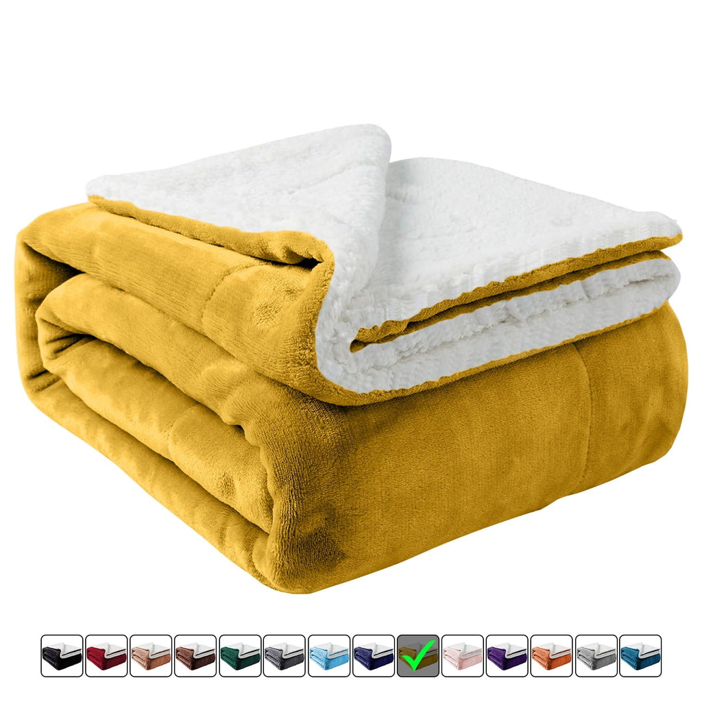 Moonlight20015 Sherpa Blanket Fluffy Plush Couch & Travel Blanket Reversible Throw Size Ochre Color