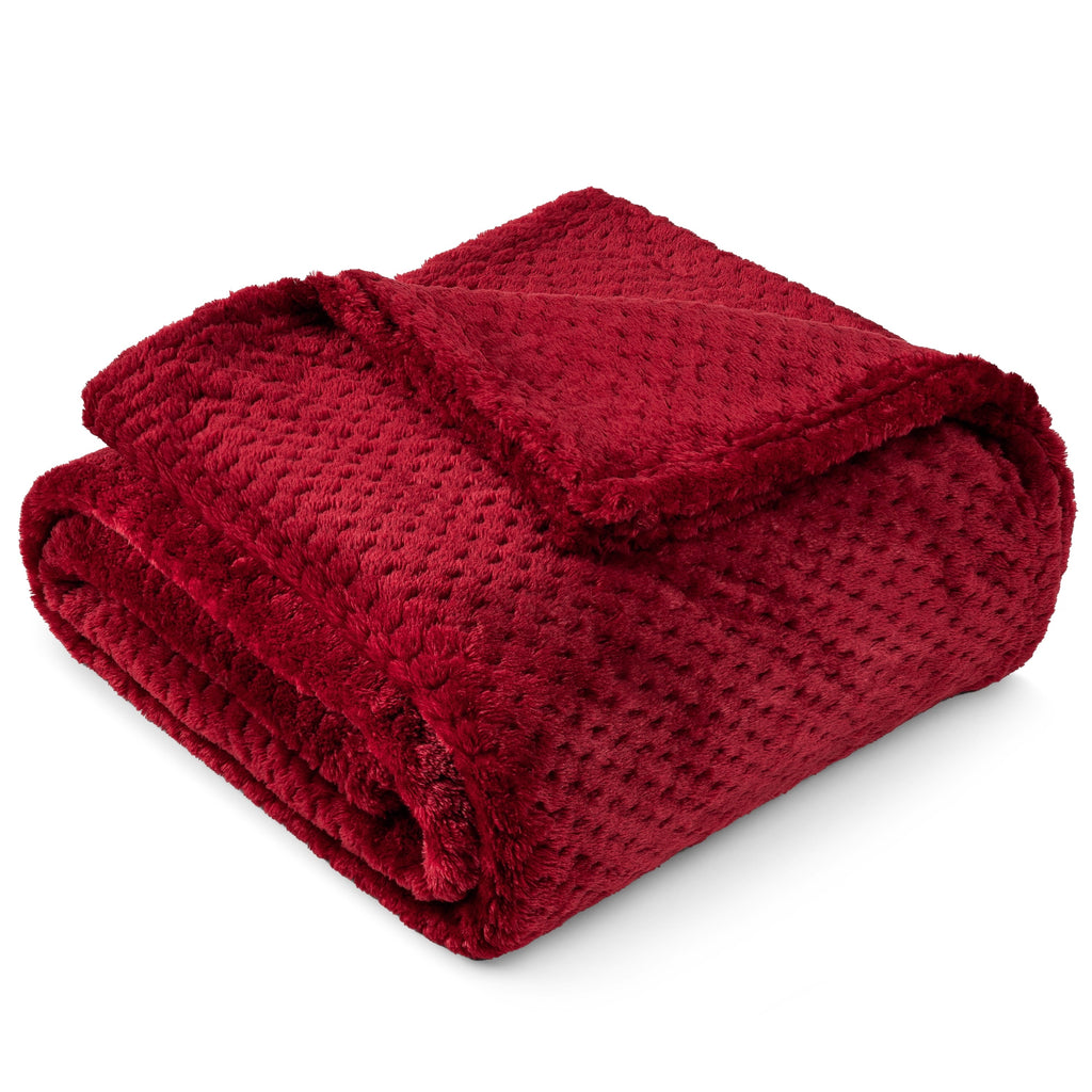 Maroon Red Throw Blanket for Couch, Twin Bed, Soft Fleece Throws for Sofa Chair, Fuzzy Waffle Textured Blanket, Cozy ...