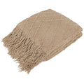 Tan Taupe Knit Throw Blanket for Couch Bed, Soft Knitted Farmhouse Sofa Throw for Living Room, Lightweight Decorative...