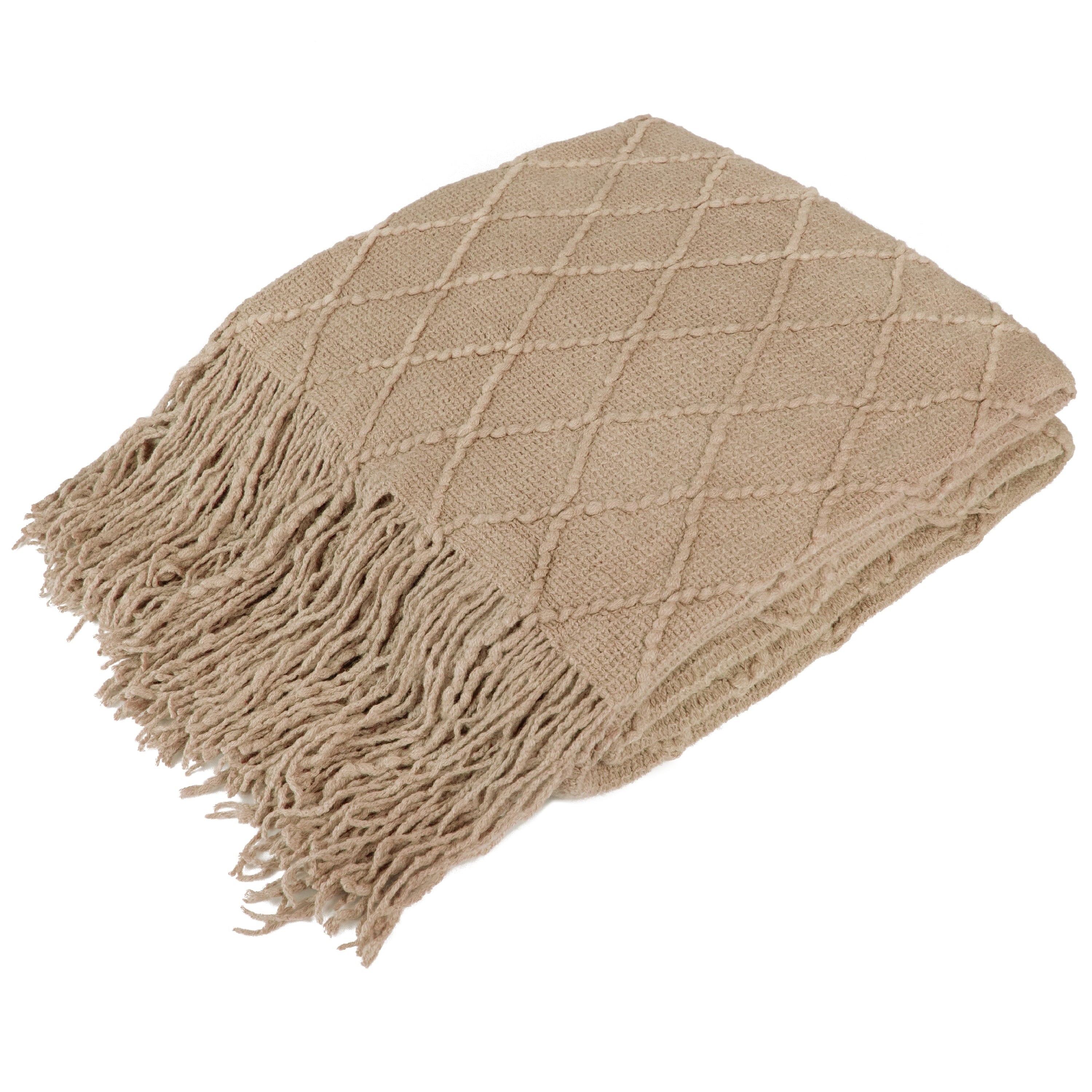 Tan Taupe Knit Throw Blanket for Couch Bed, Soft Knitted Farmhouse Sofa Throw for Living Room, Lightweight Decorative...