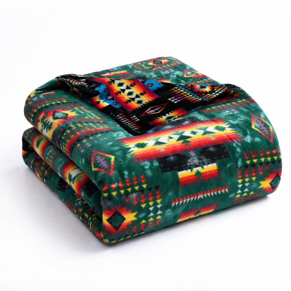 Sacred Thread Fleece Blanket South Western, Reversible Mexican, Vibrant Aztec Blankets and Throws for Aztec Decor for...