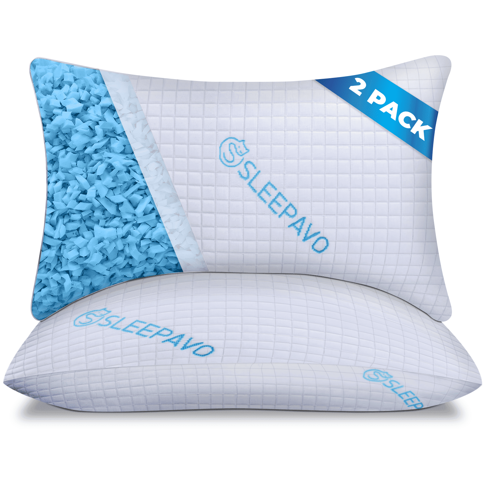 Adjustable Shredded Memory Foam Pillows Queen Size Set of 2 - Extra Soft Cooling Bamboo Bed Pillows for Sleeping - Ba...