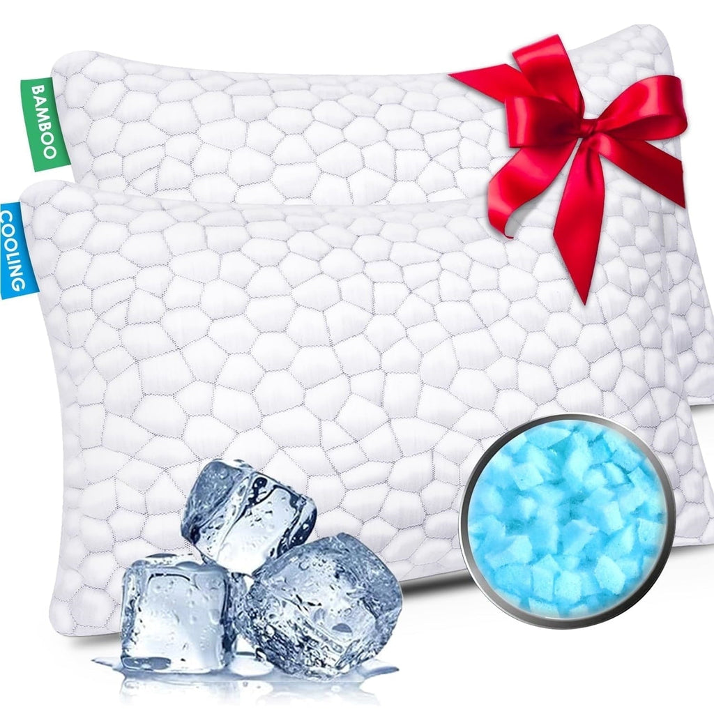 Cooling Bed Pillows Queen Size Set of 2, Shredded Memory Foam Pillows for Sleeping 2 Pack, Adjustable Soft Firm Pillo...