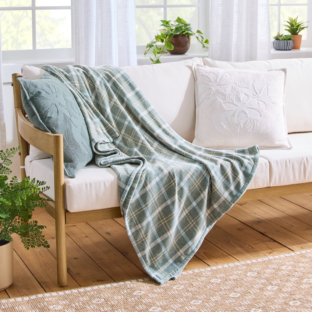 Woven Chenille Plaid Throw Blanket, Green River , 50x72 Inches