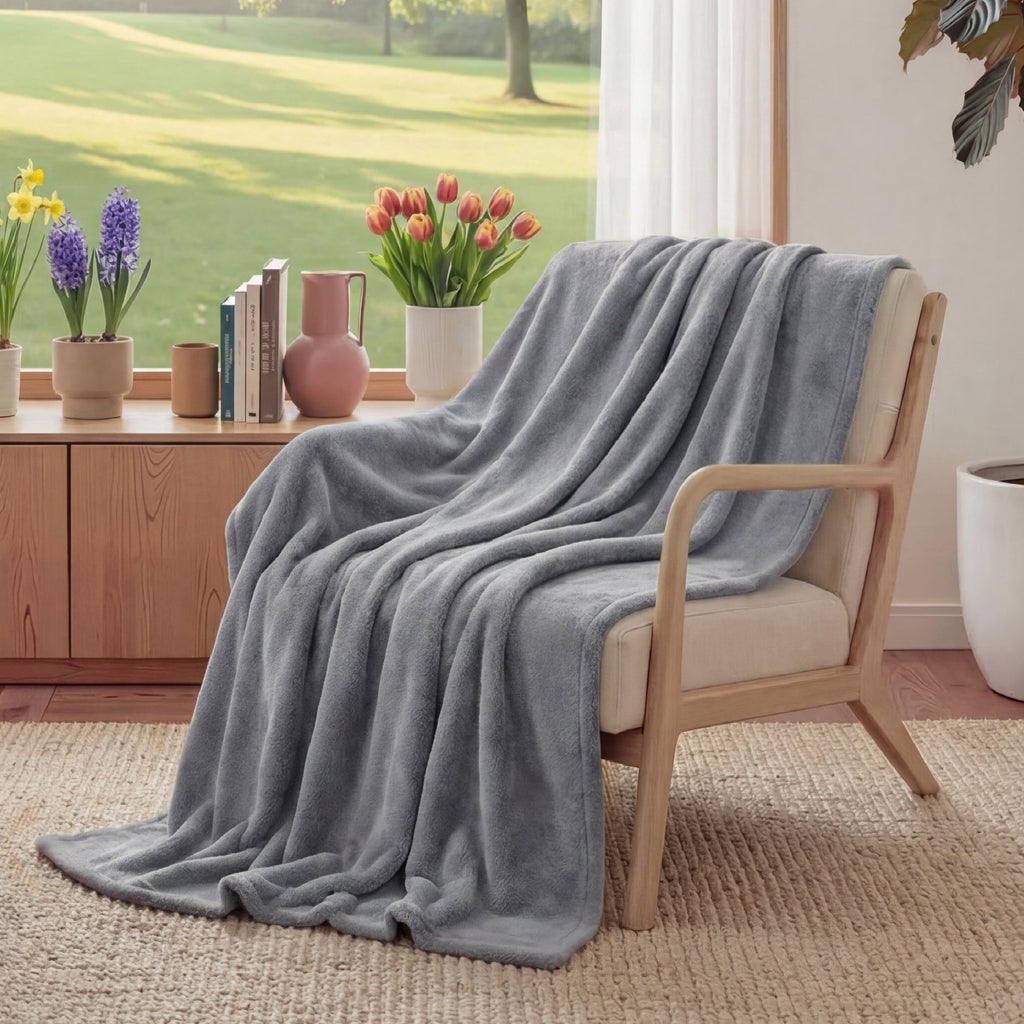 Fleece Throw Blanket for Couch Grey, Lightweight Plush Fuzzy Cozy Soft Blankets and Throws for Sofa, 50x60 inches