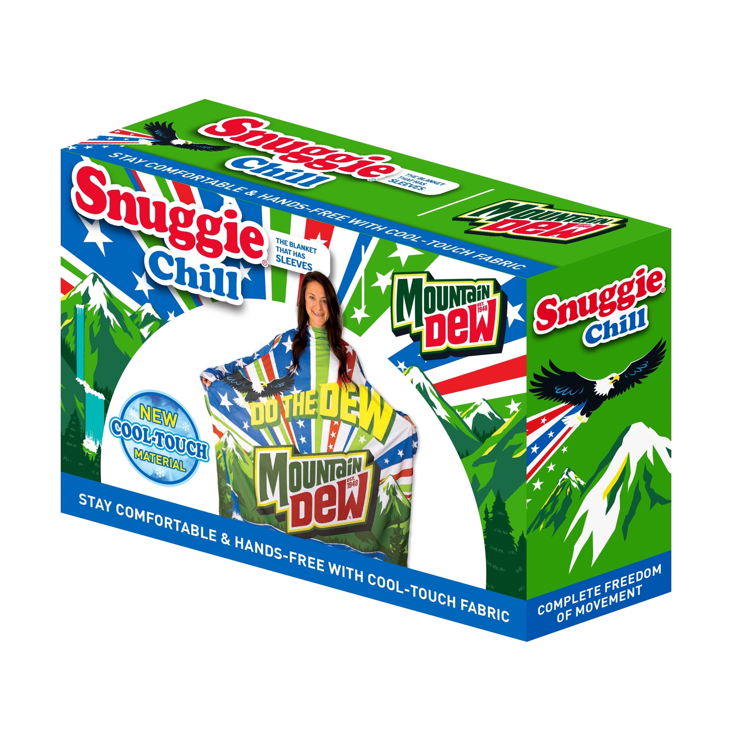 Chill Wearable Blanket with Sleeves in Cool Touch Fabric, Mountain Dew Red White & Dew Americana