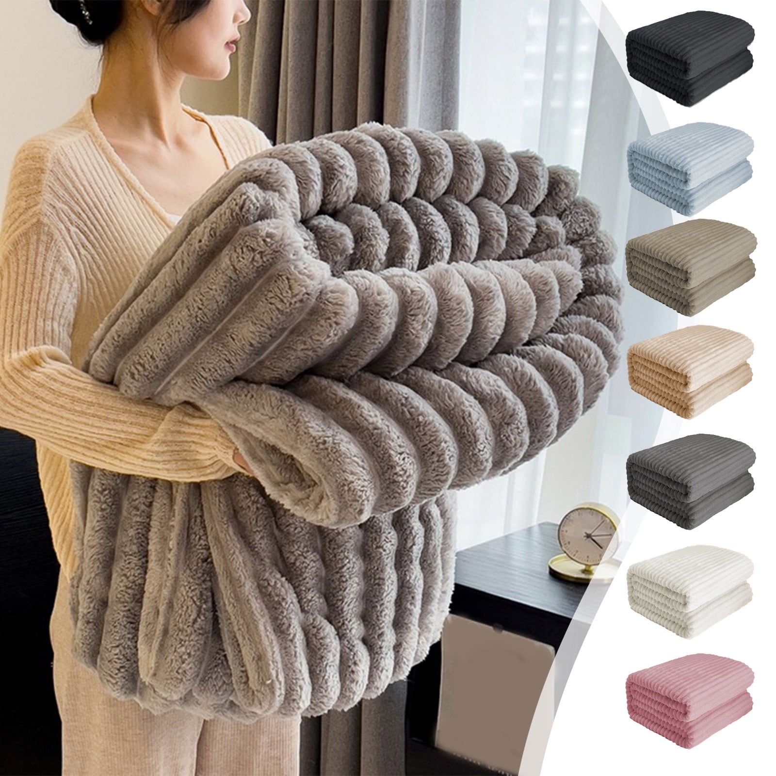 Bunny Blanket, Super Soft & Warm Faux Rabbit Fur Throw Blanket, Lightweight Microfiber Machine Washable for Bedroom, ...