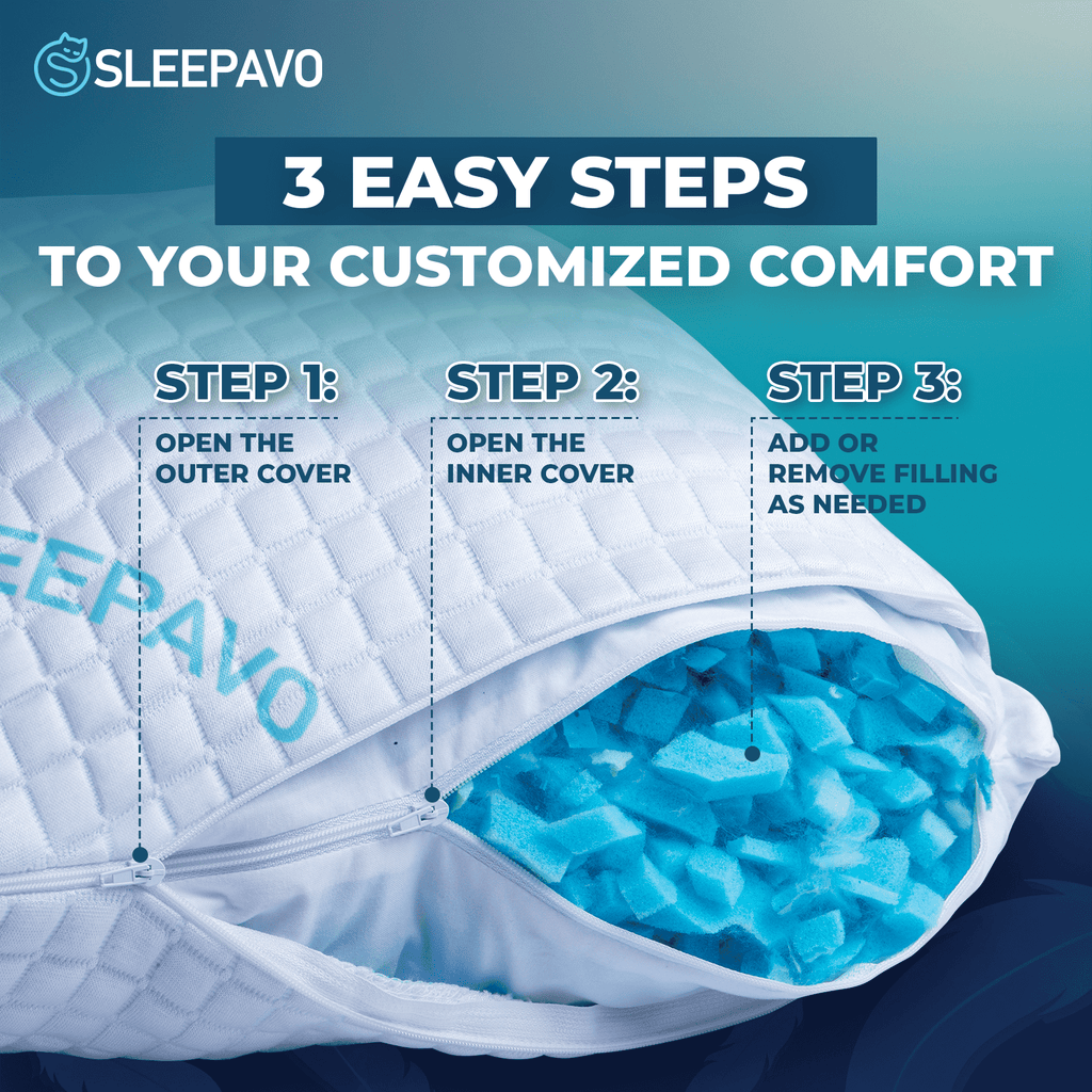 Adjustable Shredded Memory Foam Pillows Queen Size Set of 2 - Extra Soft Cooling Bamboo Bed Pillows for Sleeping - Ba...