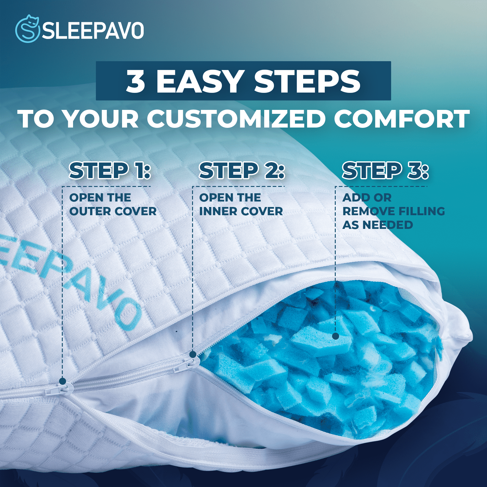 Adjustable Shredded Memory Foam Pillows Queen Size Set of 2 - Extra Soft Cooling Bamboo Bed Pillows for Sleeping - Ba...