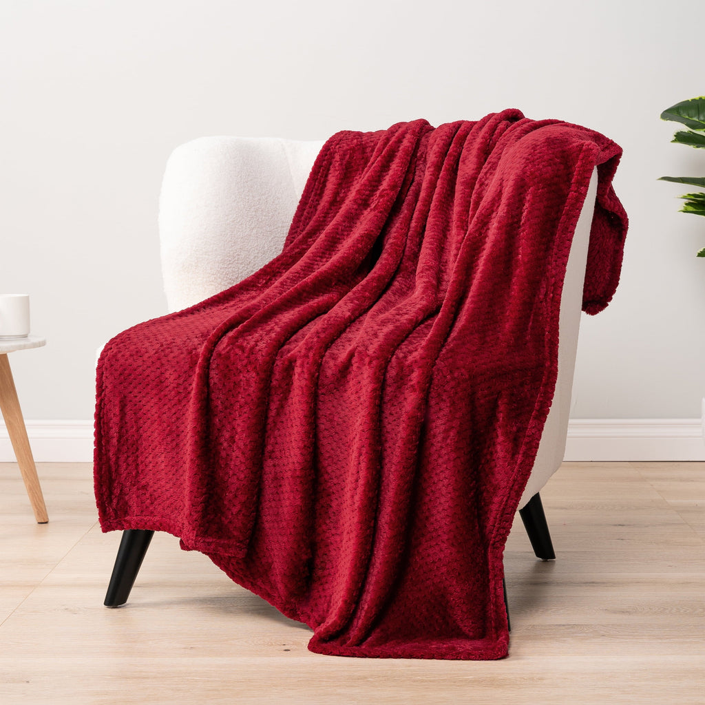 Maroon Red Throw Blanket for Couch, Twin Bed, Soft Fleece Throws for Sofa Chair, Fuzzy Waffle Textured Blanket, Cozy ...