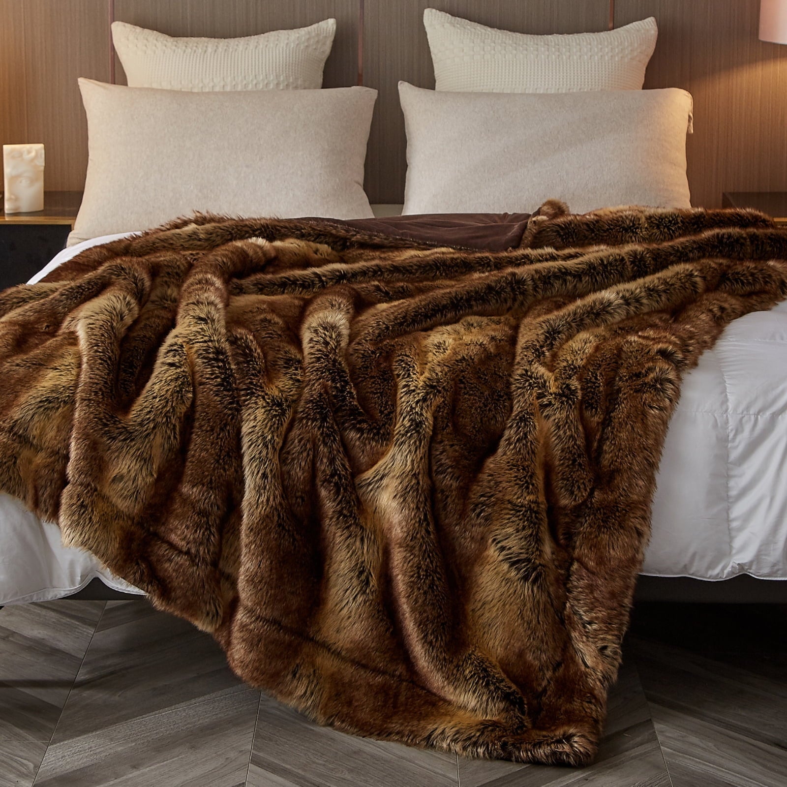 Luxury Faux Fur Throw Blanket for Bed Super Thick Warm Long Fluff Fuzzy Blankets for Bedroom Living Room, 60" x 80", ...