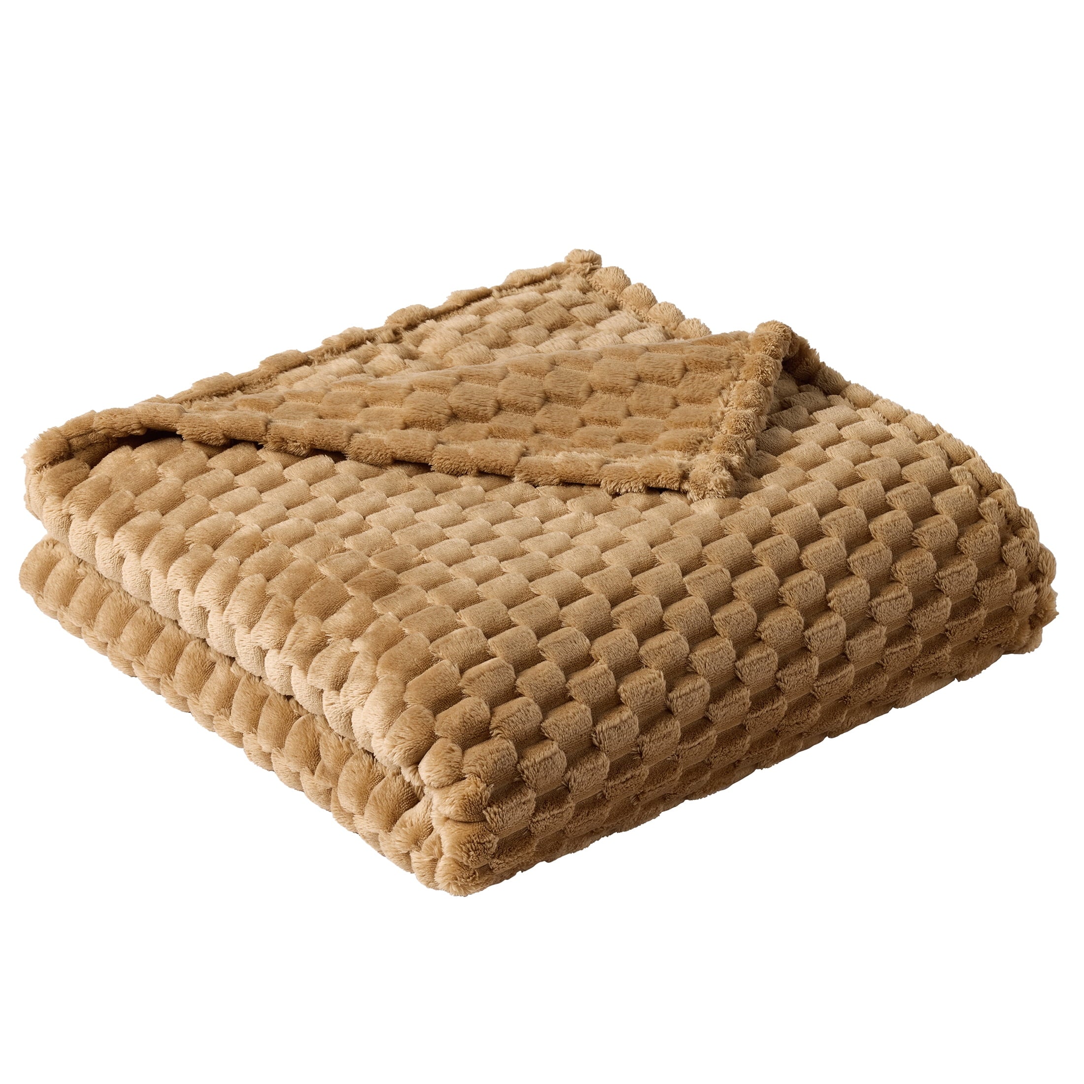 Textured Velvet Plush Oversized Throw Blanket in Dark Caramel