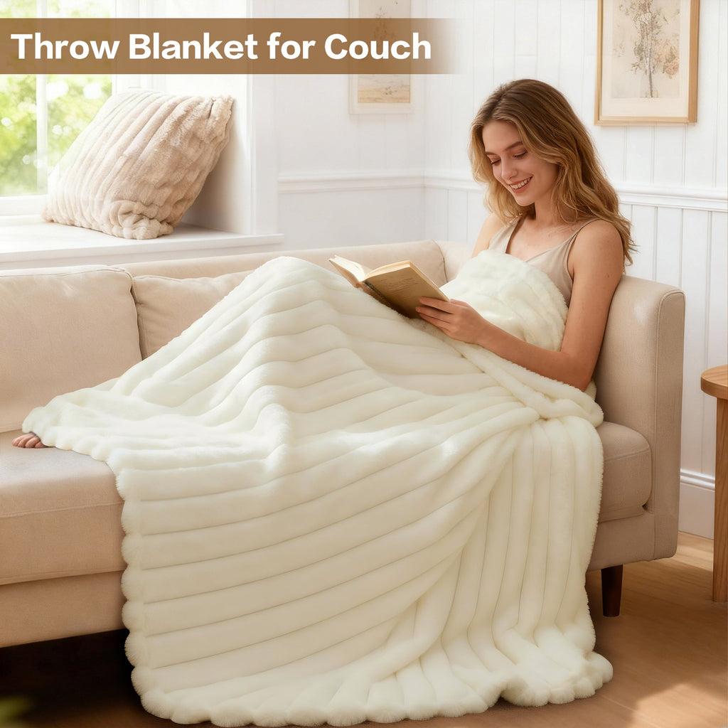 White Fleece Throw Blanket for Couch, Super Soft Cozy Blankets and Throws, Decorative Fleece Blankets for Women Men G...