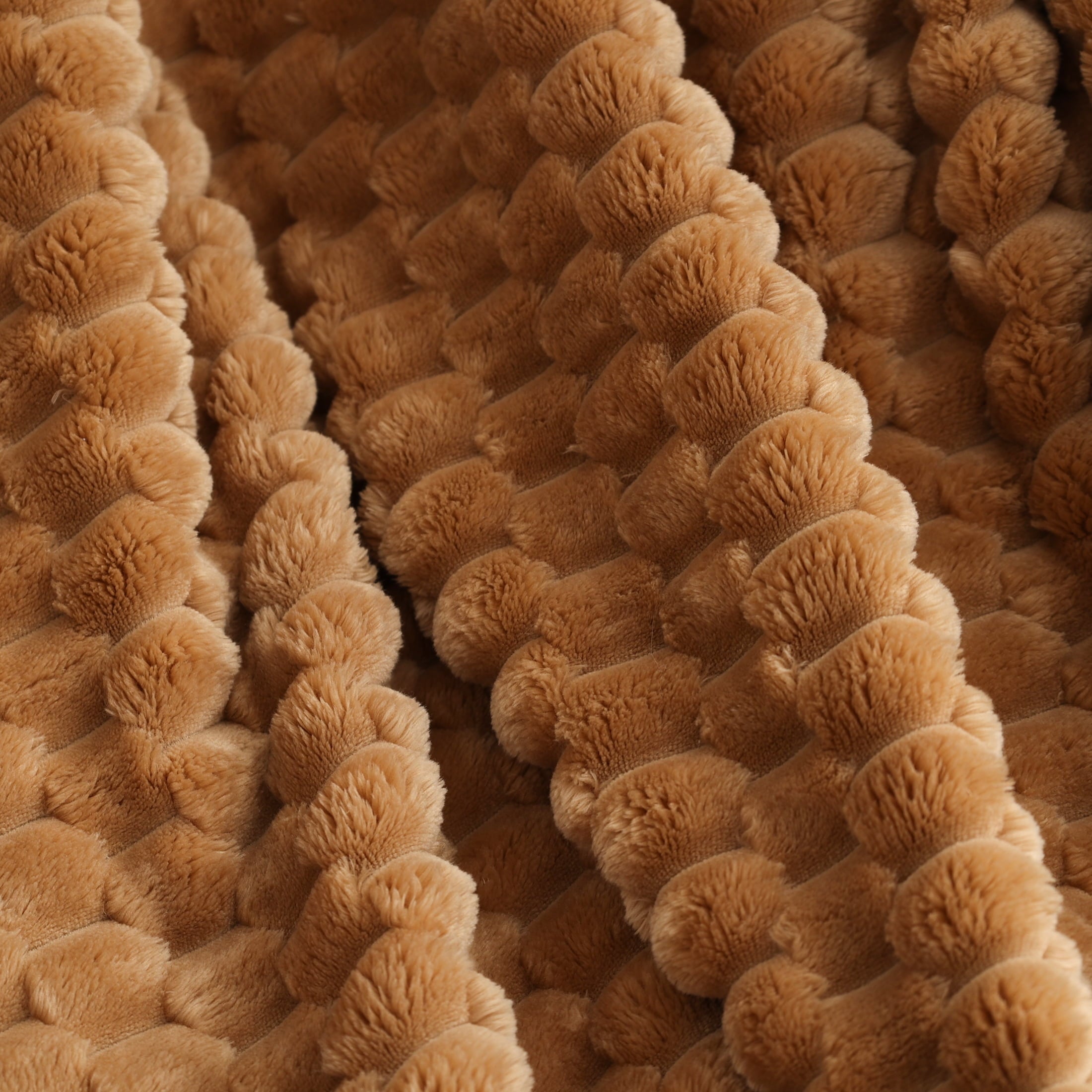 Textured Velvet Plush Oversized Throw Blanket in Dark Caramel