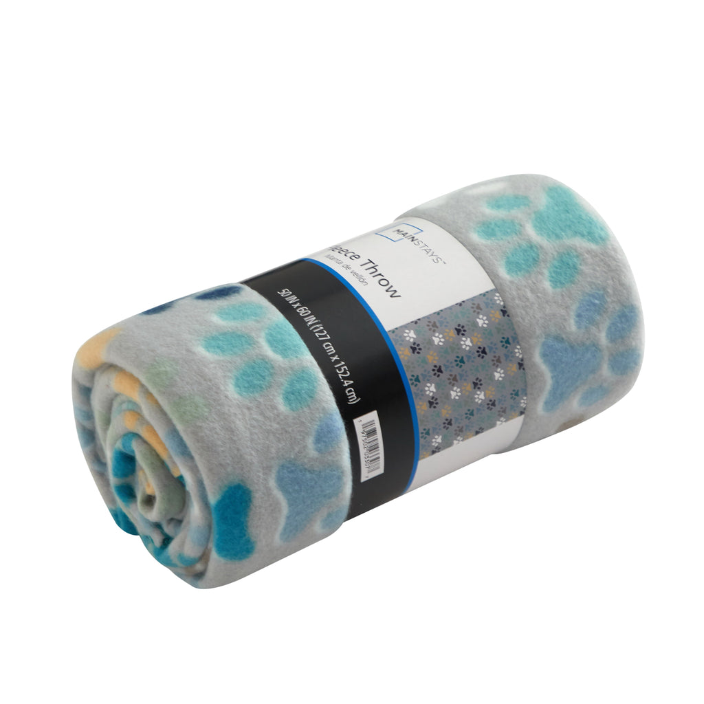 Cozy Fleece Throw Blanket, Gray Paw 50" x 60", All Ages