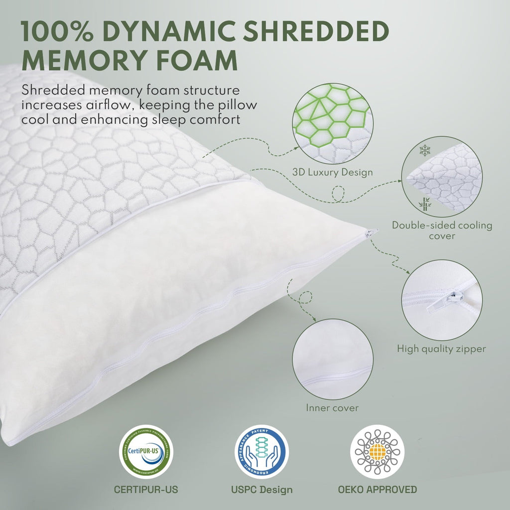 Queen Size Bed Pillows 4-Pack,3.3lb Shredded Memory Foam Filled,Hyper Soft & 3D Breathable Cooling Desigh Cover Fitti...