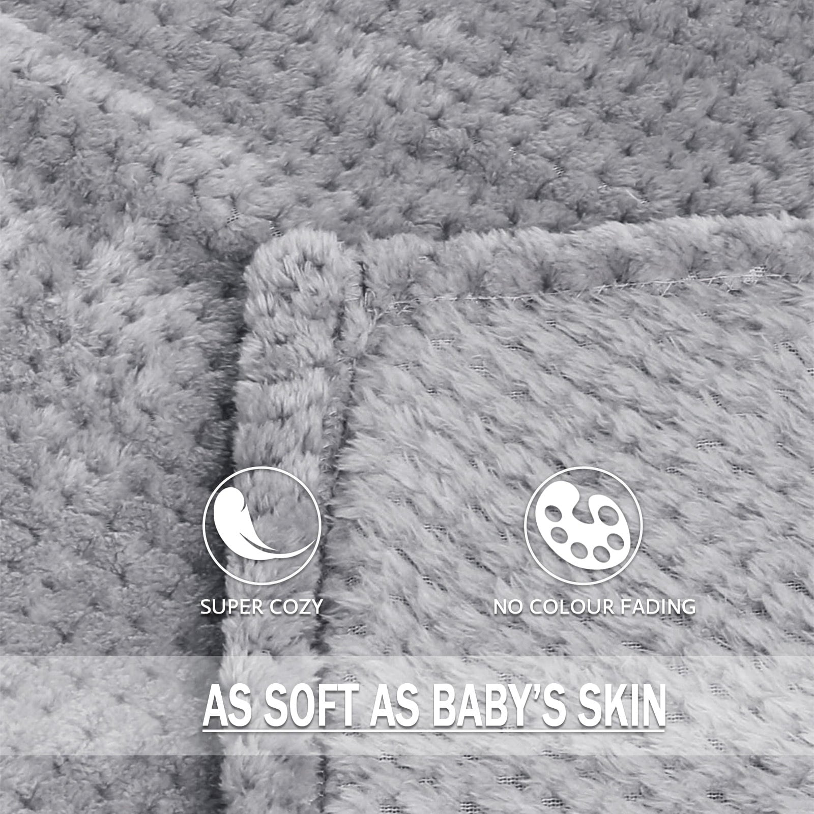 Waffle Textured Extra Large Fleece Blanket, Super Soft and Warm Throw Blanket for Couch, Sofa and Bed (Light Grey, 50...
