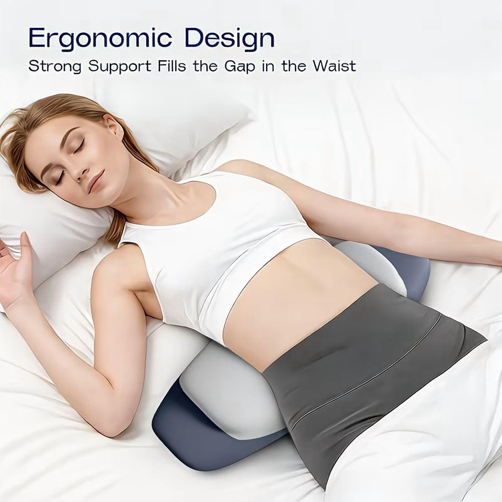 Lumbar Support Pillow for Bed, Memory Foam Ergonomic Lower Back Support Waist Pillow for Side Back and Stomach Sleepe...