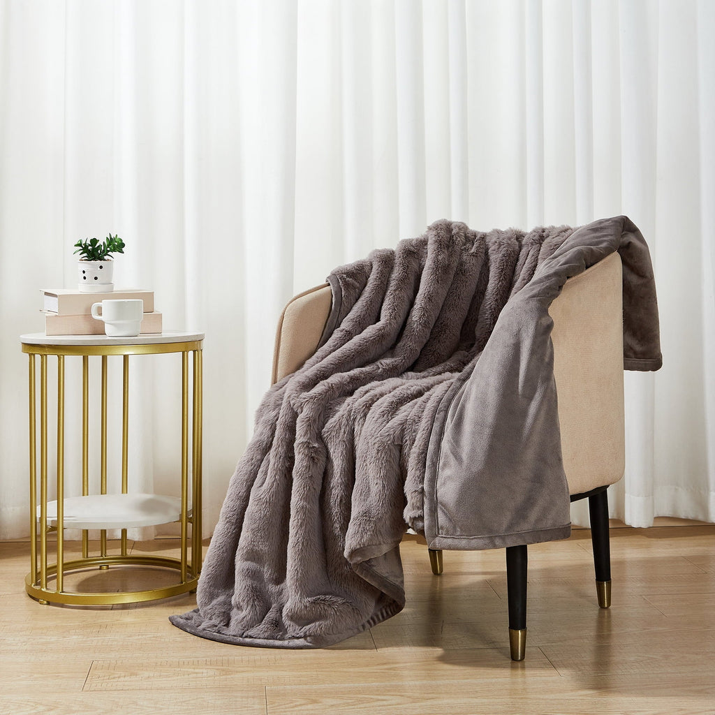 Grey Faux Fur Ultra Soft Luxury Oversized Throw Blanket 50" x 72", Grey Bisque