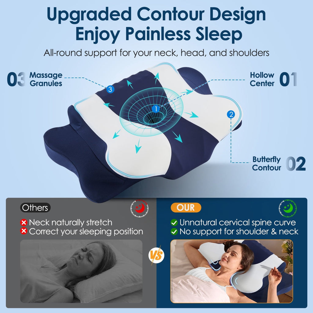 Cervical Neck Pillow for Pain Relief Sleeping, Memory Foam Pillow Neck Pillow Bed Pillow with Pillowcase for Side Bac...