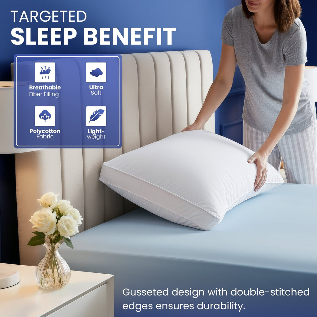 Queen Bed Pillow, 26"L x 18" W, Set of 2, Soft and High-Quality, Gusseted Pillow for All Sleep Positions (White)