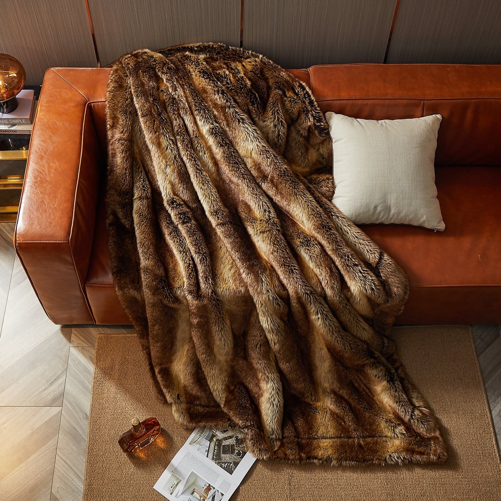 Luxury Faux Fur Throw Blanket for Bed Super Thick Warm Long Fluff Fuzzy Blankets for Bedroom Living Room, 60" x 80", ...
