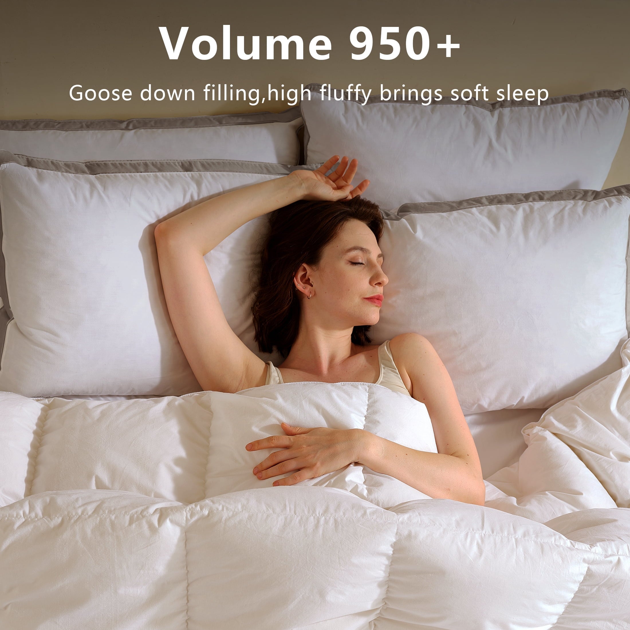 Goose Feather Down Pillows Queen Size Set of 2, 100% Cotton Cover Hotel Collection Bed Pillows，20"x28"
