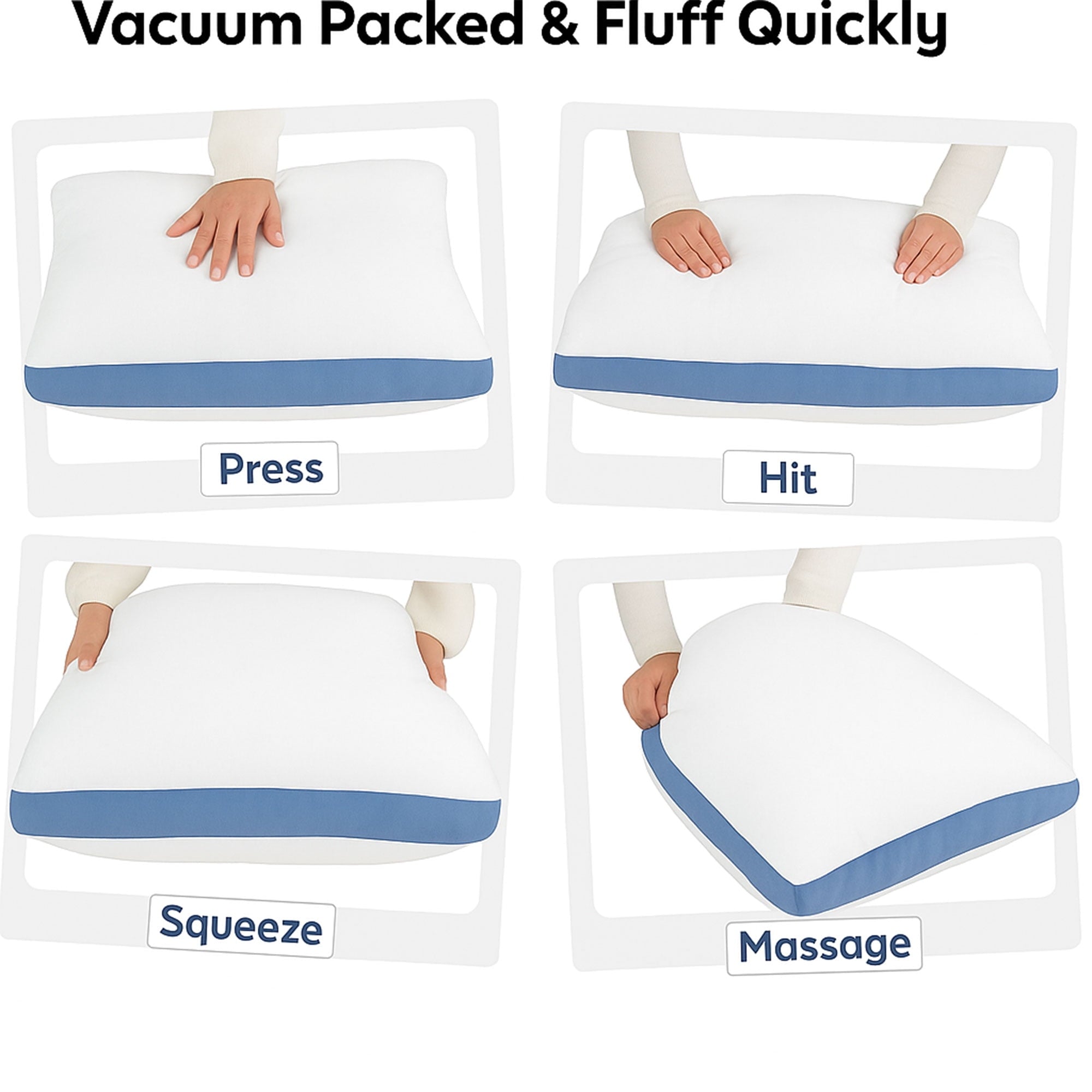 Gusseted Queen 18x26 Bed Pillows for Sleeping Set of 2 Polycotton White Blue Stripe Comfortable