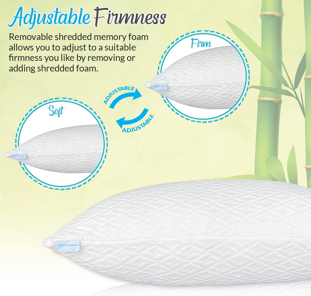 King Size Bamboo Pillow, Memory Foam Bed Pillows with Washable Pillowcases, King (1 Pack)