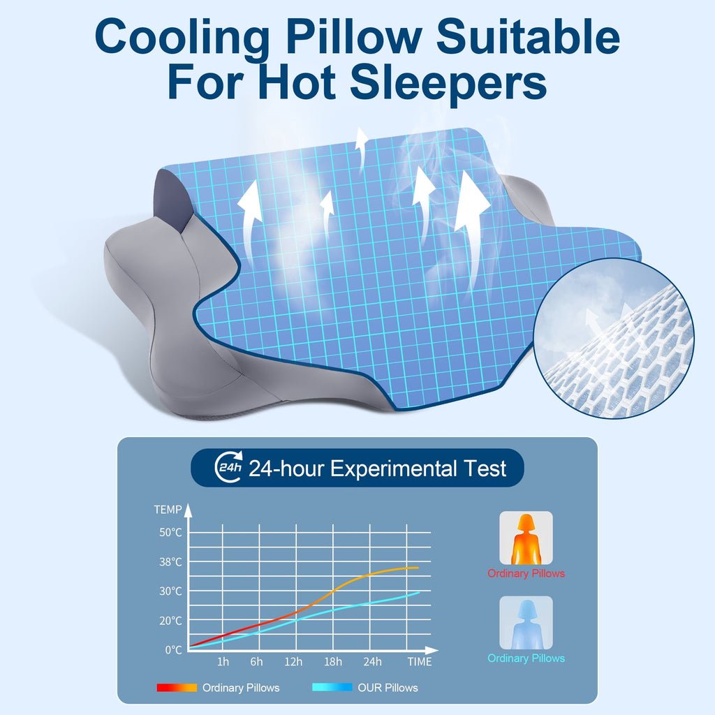 Cooling Bed Pillow for Neck & Shoulder Pain Relief, Cervical Support Comfort Pillow for Side Back Stomach Sleeper, Er...