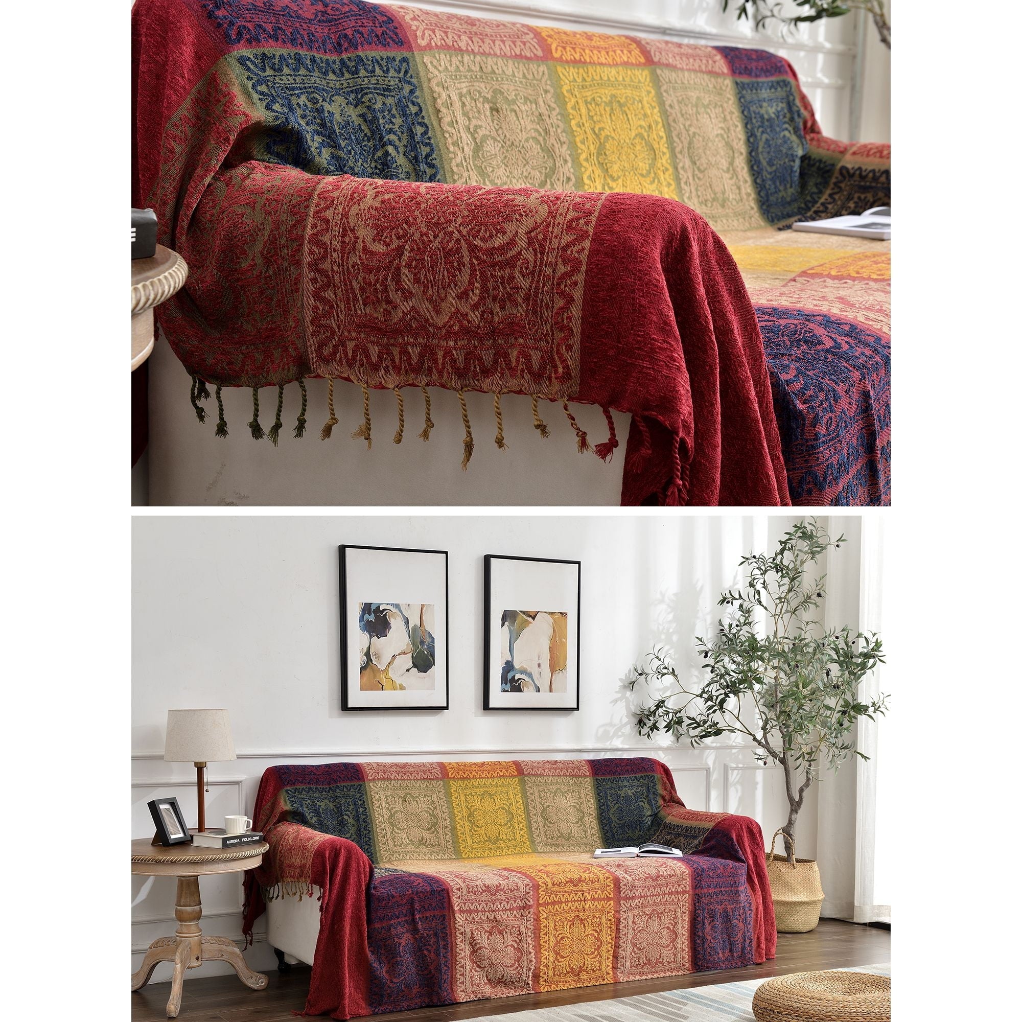 75x60 Inch Machine Wash Boho Tribal Throws Blankets Colorful Bohemian Hippie Chenille Throw Covers Couch Furniture So...