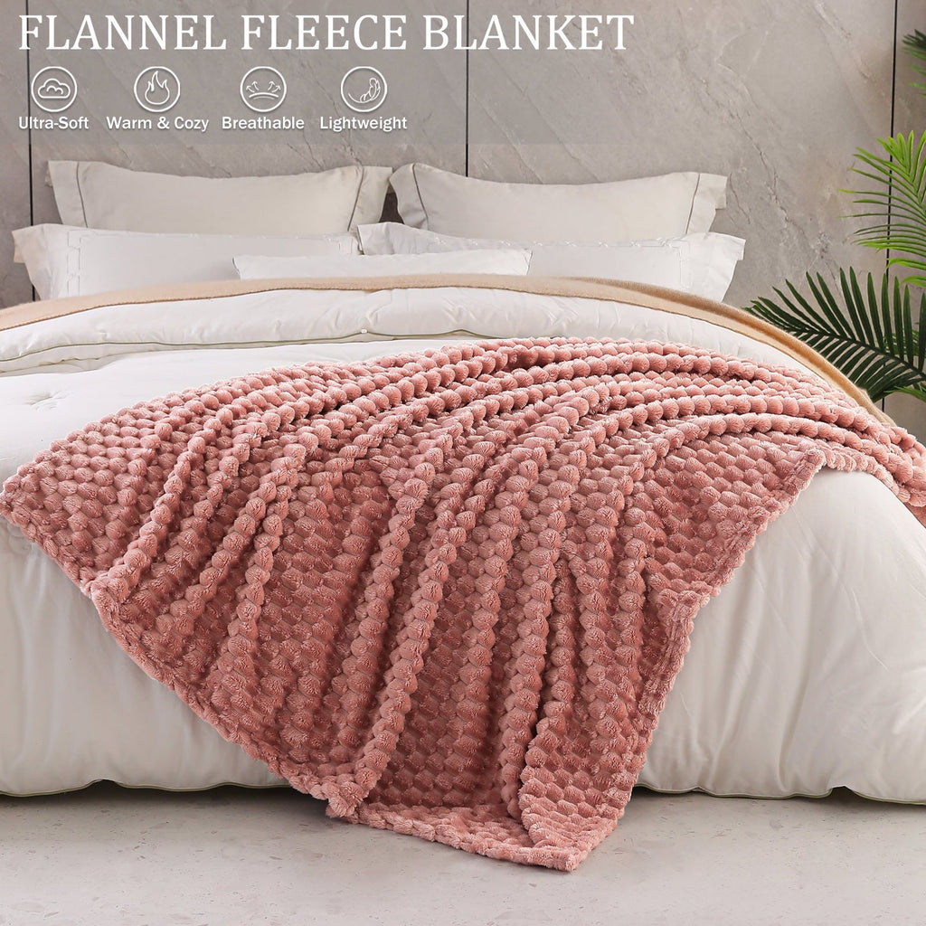 Large Soft Fleece Throw Blanket, 50"x70" Stylish Jacquard Throw Blanket for Couch, Cozy, Warm, Lightweight Dusty Pink...