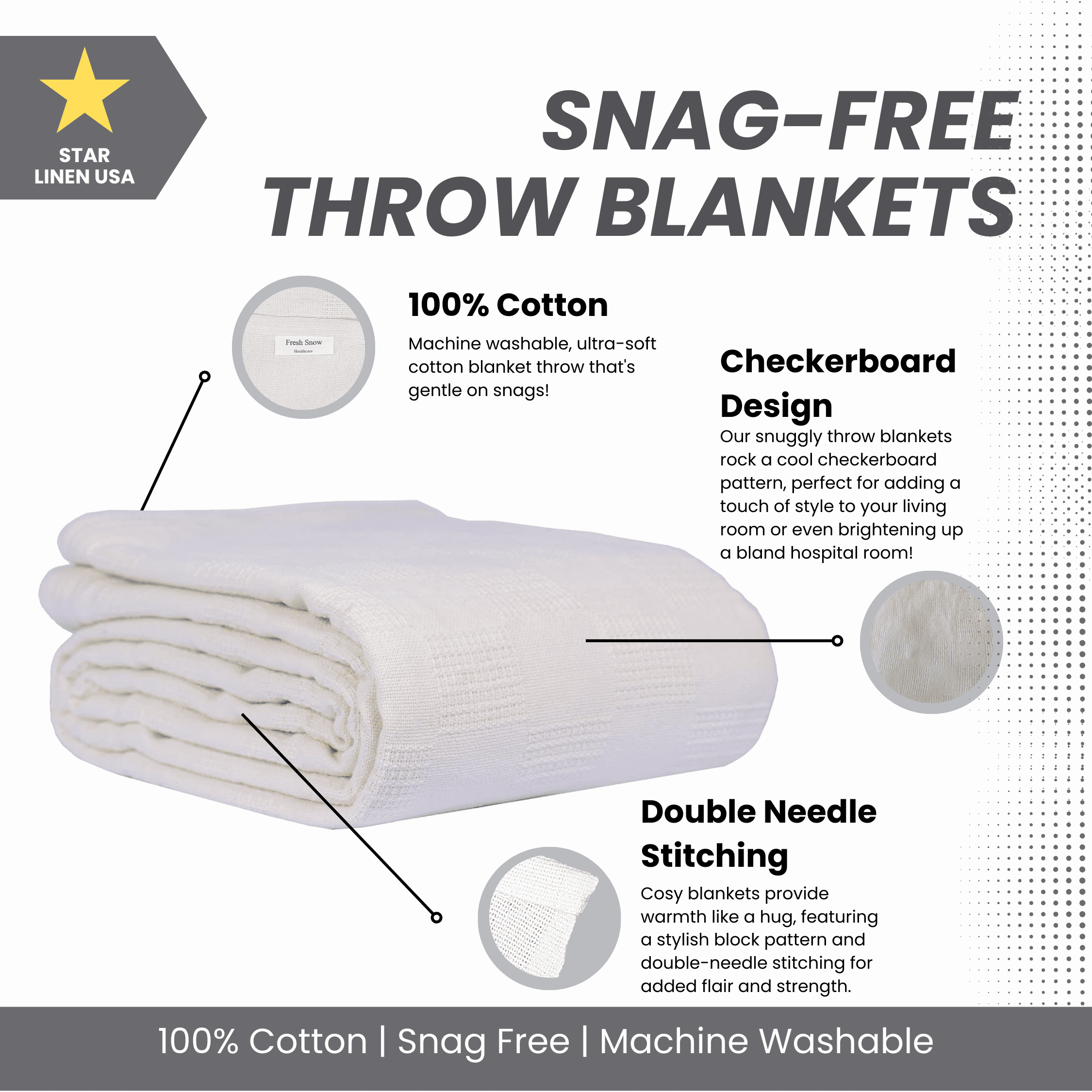Hospital Thermal Blanket Throw Snag Free | 100% Cotton | Twin 66"x90" | White (1)