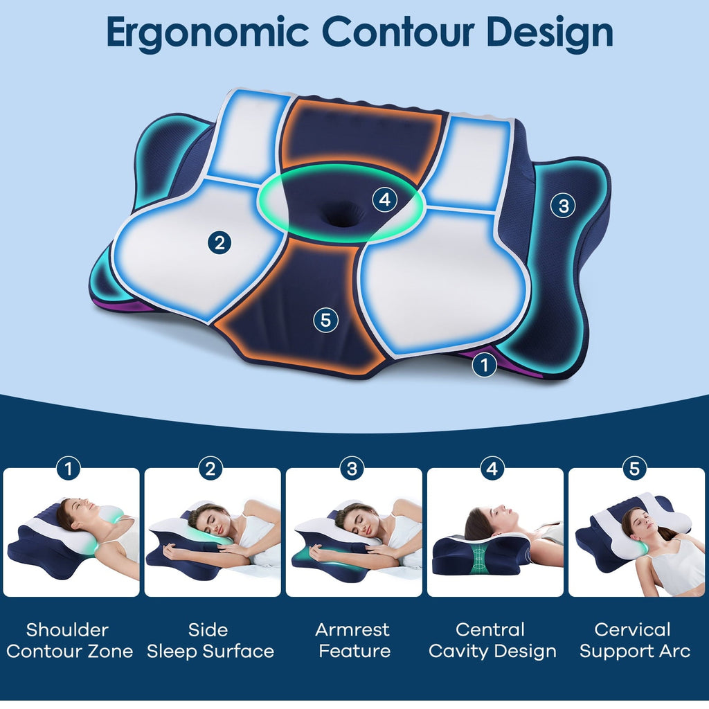 Cervical Neck Pillow for Pain Relief Sleeping, Memory Foam Pillow Neck Pillow Bed Pillow with Pillowcase for Side Bac...
