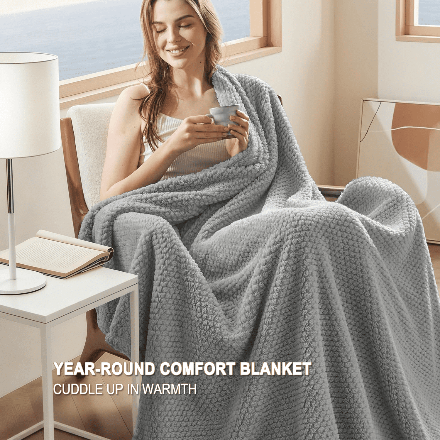 Throw Blanket, Decorative Throws with Waffle Wave Design, Super Soft Plush Fuzzy Blankets , Luxury Lightweight and Br...