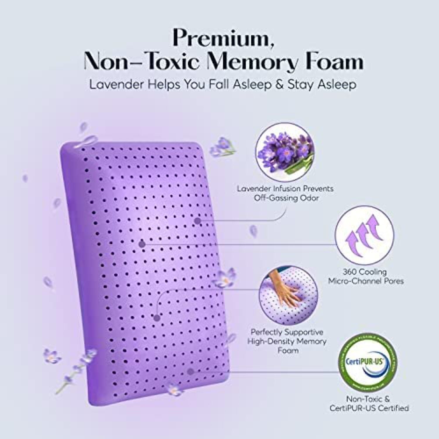 Plush Zen Bed Pillow, Lavender Scented Cooling Adaptive Memory Foam Queen