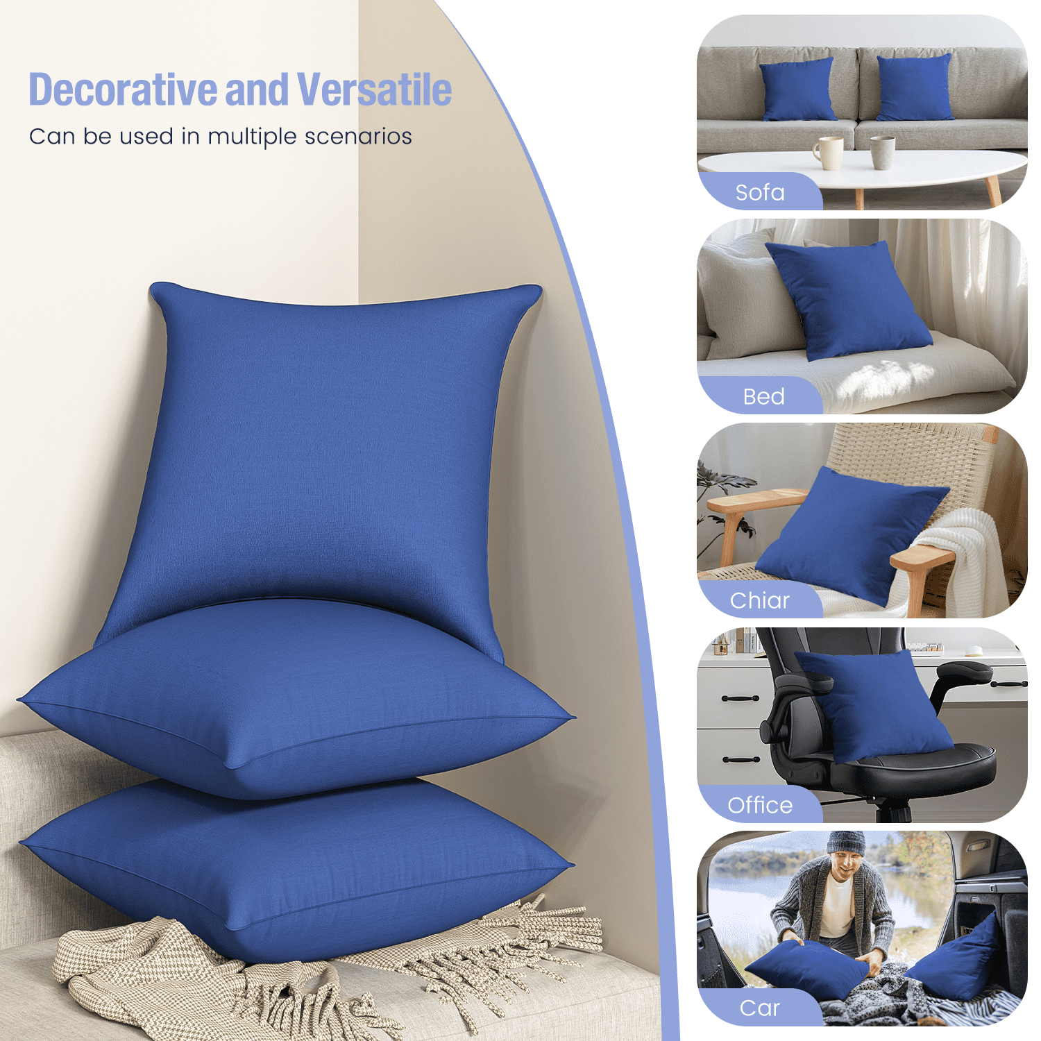 Throw Pillow Inserts Set of 2, Indoor Decorative 18x18 inches Square Pillows for Couch, Sofa, Bed, Supportive Cushion...