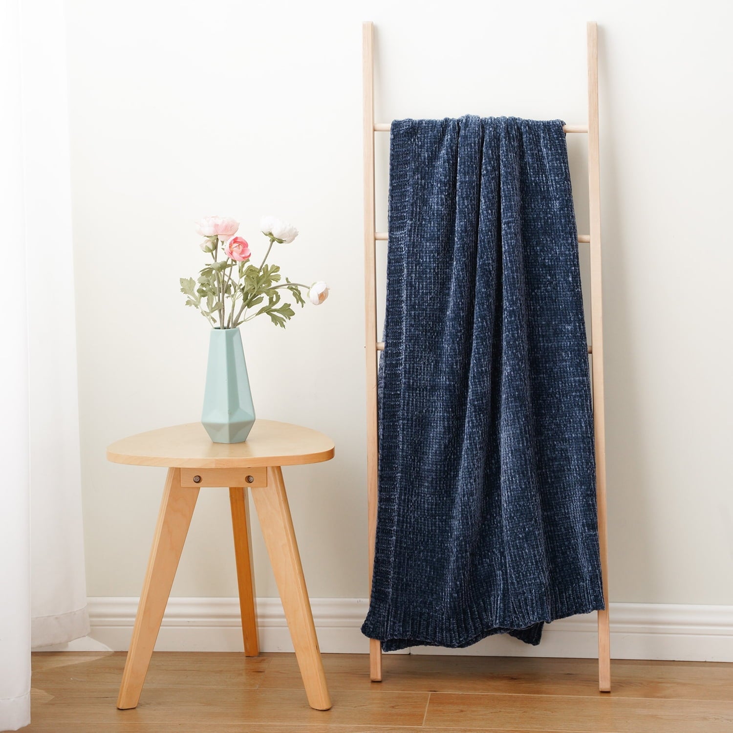 Navy Blue Chenille Throw for Couch Bed,Soft Navy Knit Blanket, Housewarming Gifts, 51"x 67"