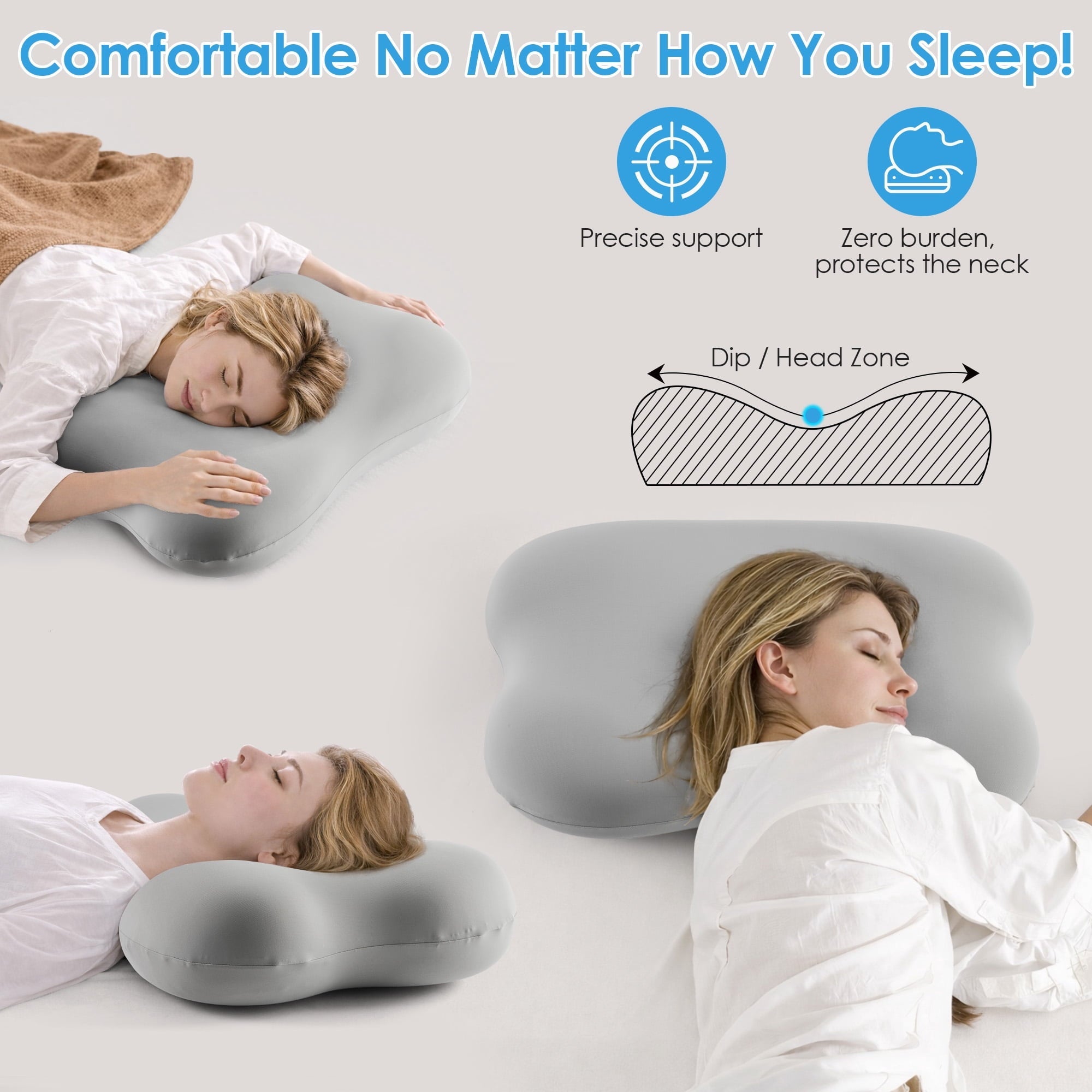 Cervical Pillow Orthopedic Cervical Pillow for Neck Pain Relief, Memory Foam Bed Pillow with Pillowcase, Contour Bed ...