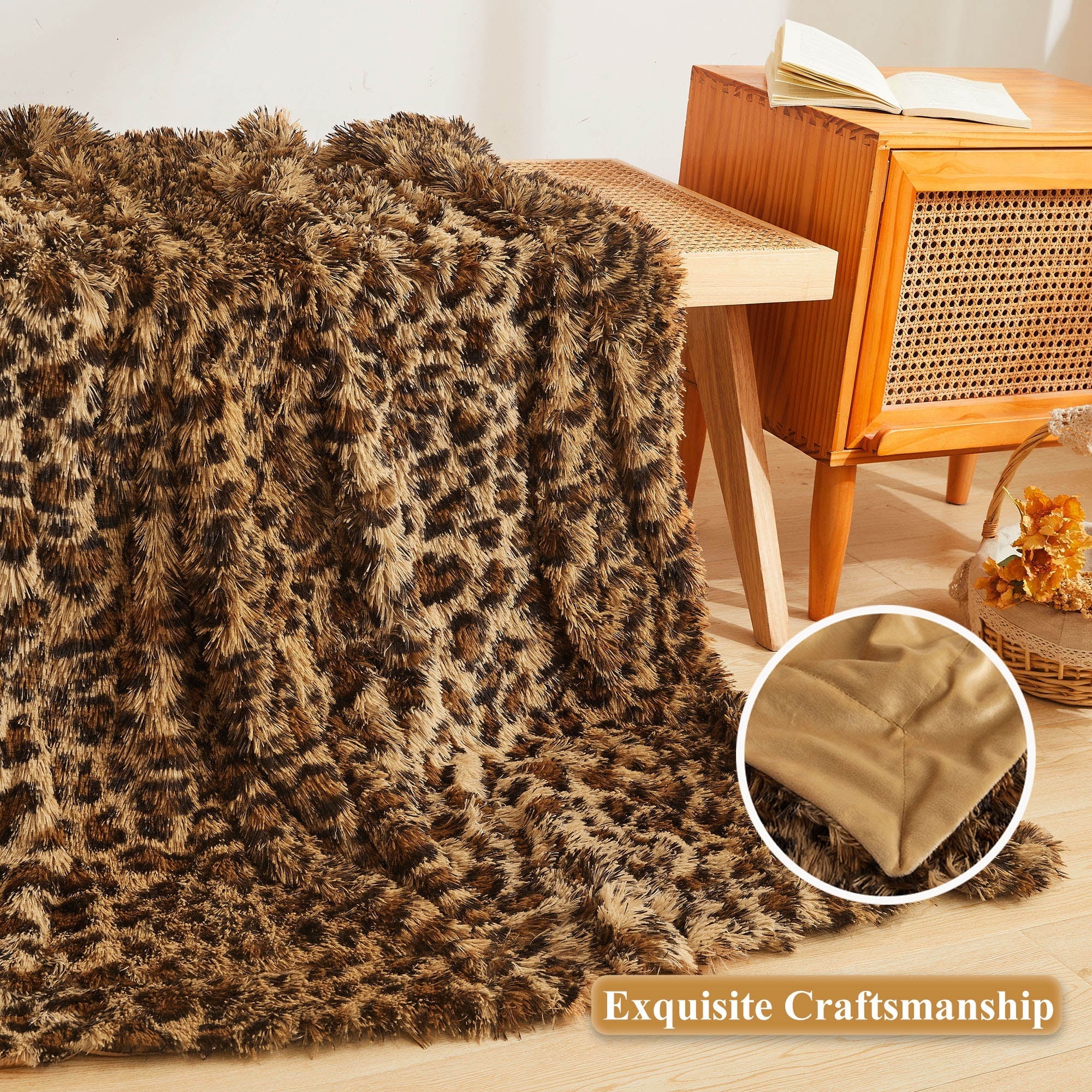 Luxury Faux Fur Leopard Print Throw, Soft 50x60 Cheetah Print Fluffy Blanket, Shaggy Plush Decorative Couch Throw, Cu...