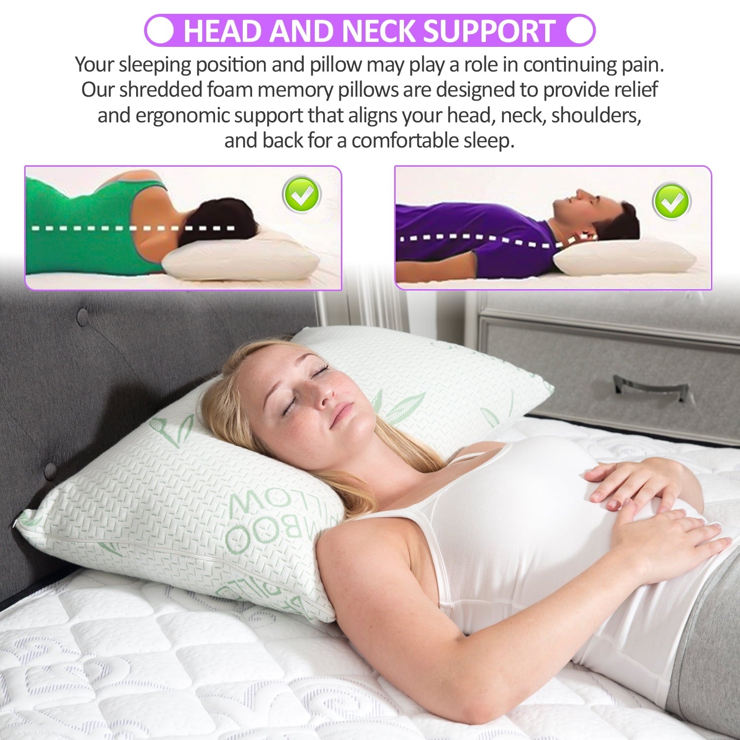 King Size Pillow, Memory Foam Bed Pillows with Washable Pillowcases, King