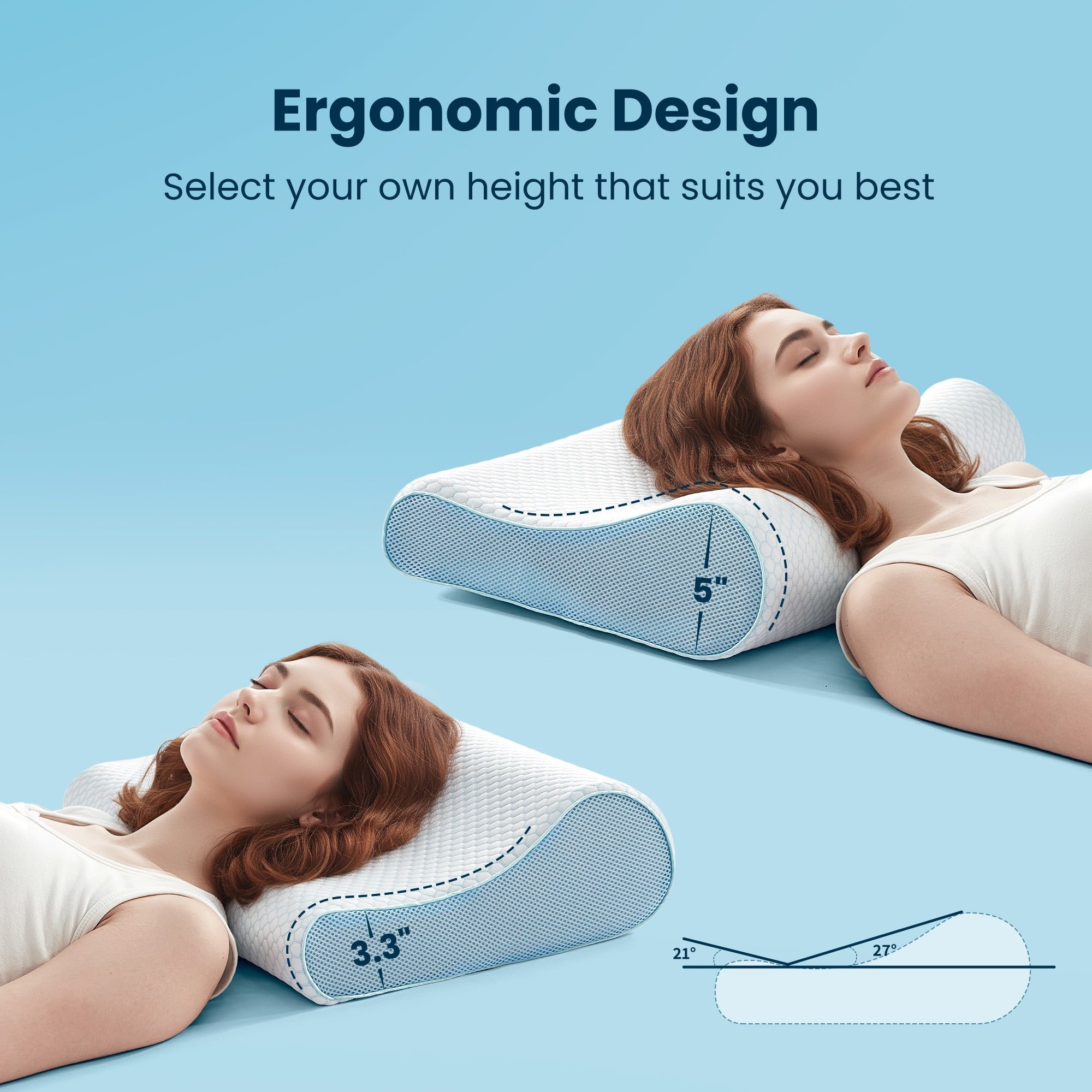 Standard Cooling Memory Foam Pillow, Ergonomic Adjustable Orthopedic Contour Bed Pillows Neck Support for Side Back S...