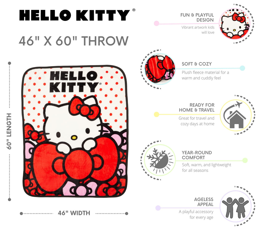 Kids Red White Print Fleece Throw Blanket, 46 x 60