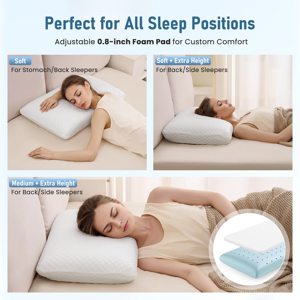 Memory Foam Pillow for Bed, Cooling Pillow with Extra Height Pad, Supportive Bed Pillow for Side, Back & Hot Sleepers...