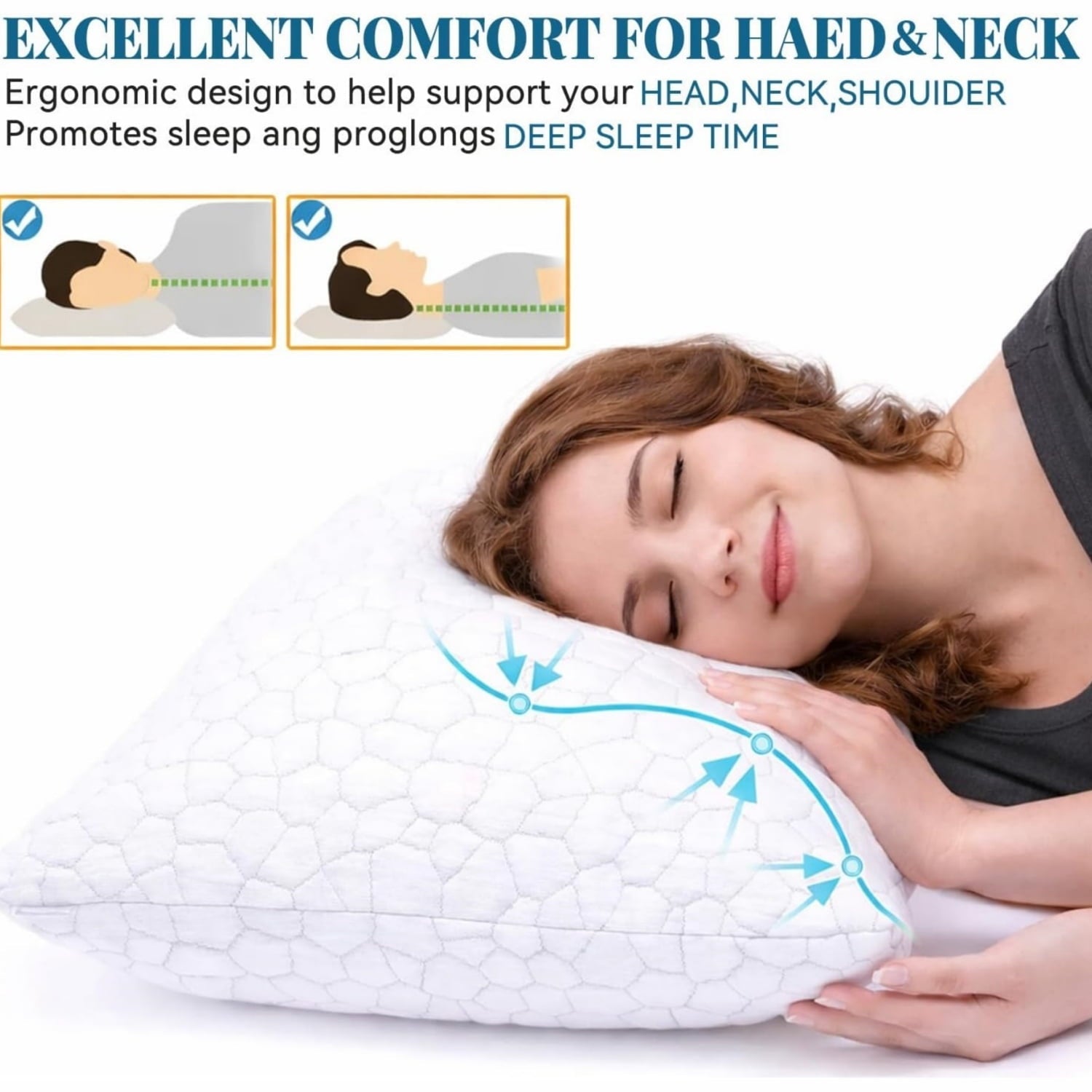 Shredded Memory Foam Pillows for Sleeping, Bed Pillows Queen Size Set of 2 Pack Adjustable for Side and Back Sleeper ...