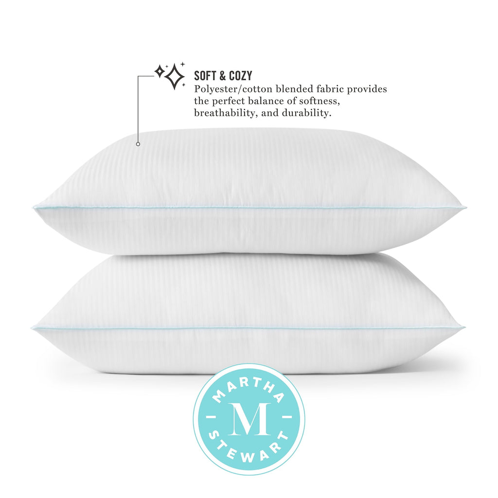 Classic Stripe Bed Pillows Standard / Queen Size Set Of 2, Enhanced Loft Plush Pillow for All Sleep Positions, 20" x ...