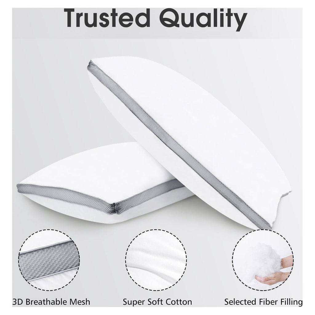 Down Alternative Bed Pillow with Cotton Cover and Gusset, 2 Pack, Queen, 20"x26"