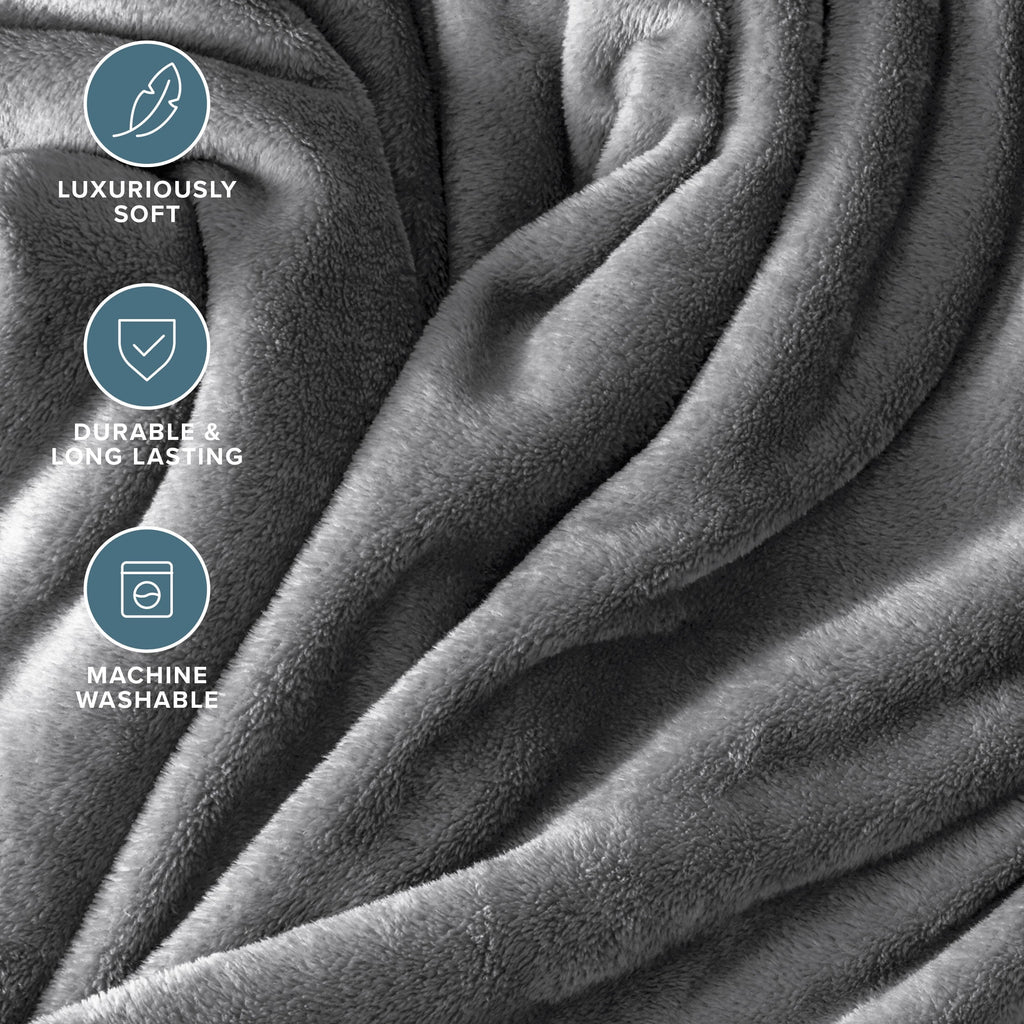 Microplush Fleece Blanket - 300 GSM - Fuzzy Microfleece - Soft & Plush - Full/Queen, Gray