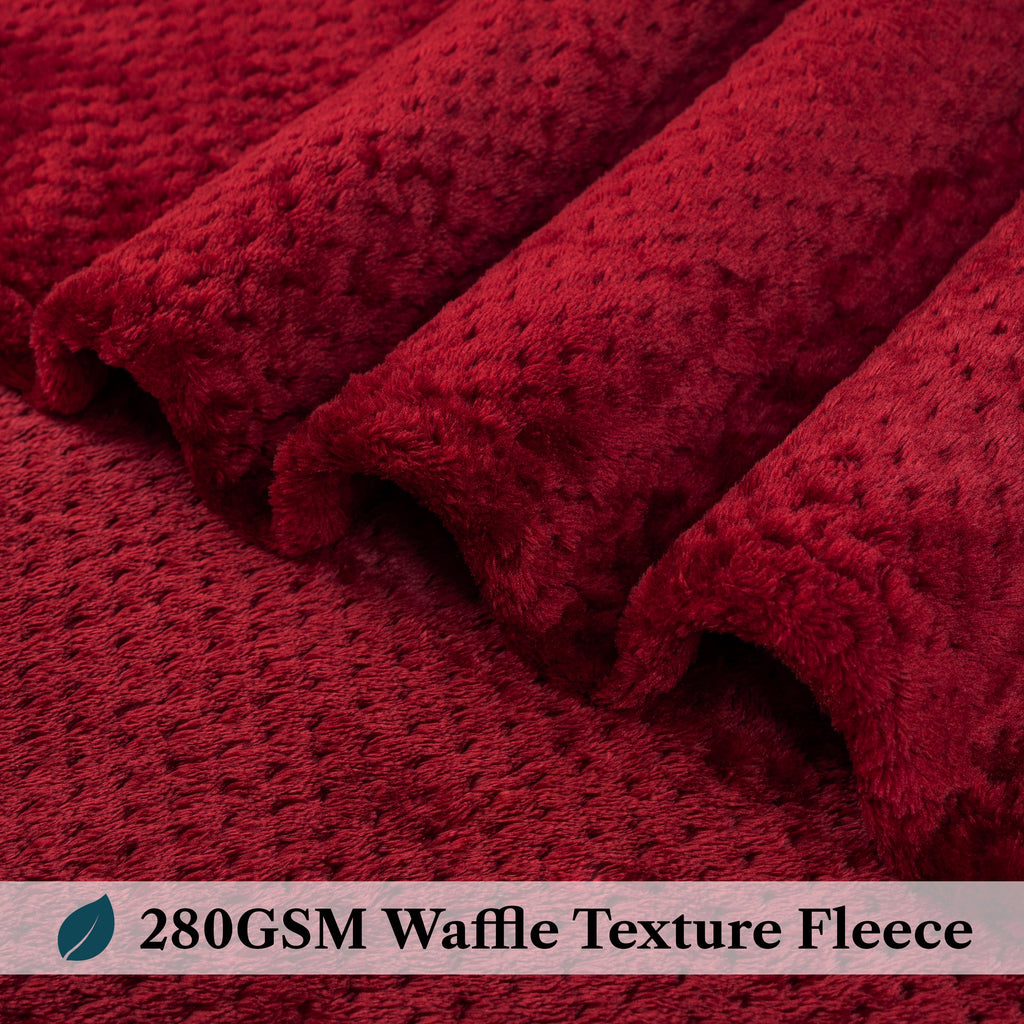 Maroon Red Throw Blanket for Couch, Twin Bed, Soft Fleece Throws for Sofa Chair, Fuzzy Waffle Textured Blanket, Cozy ...